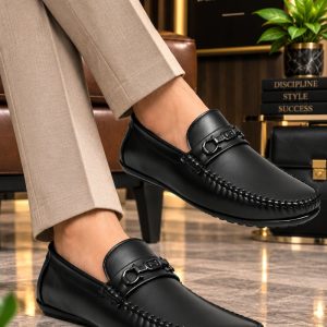 WUGO Men’s Black Casual Loafers, LOAFERS-WATCHBLK