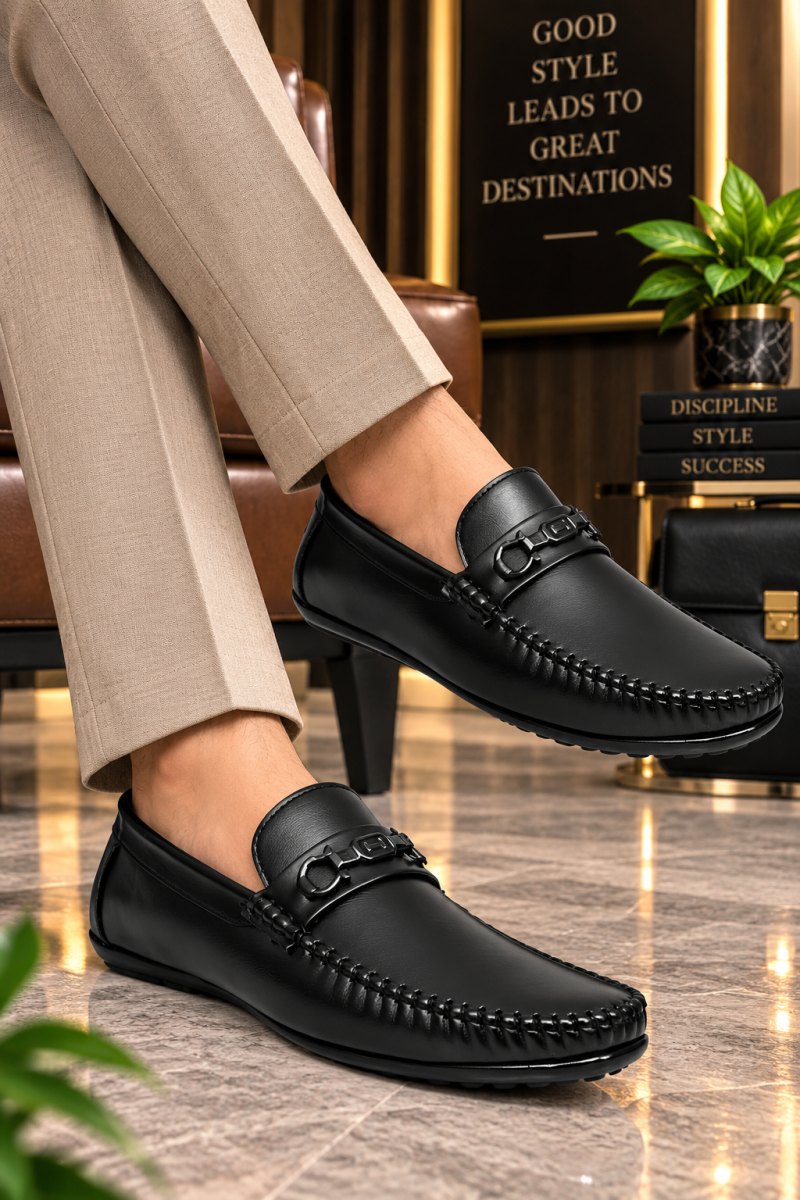 WUGO Men's Black Casual Loafers, LOAFERS-WATCHBLK