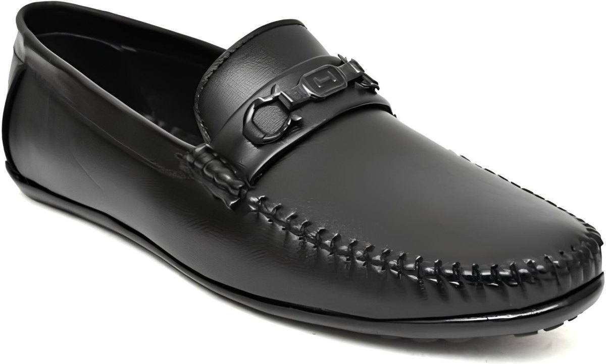 WUGO Men's Black Casual Loafers, LOAFERS-WATCHBLK