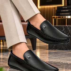 WUGO Men’s Black Casual Loafers, LOAFFER GOLA BLK