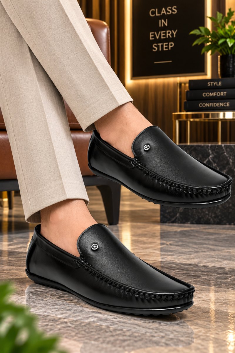 WUGO Men's Black Casual Loafers, LOAFFER GOLA BLK