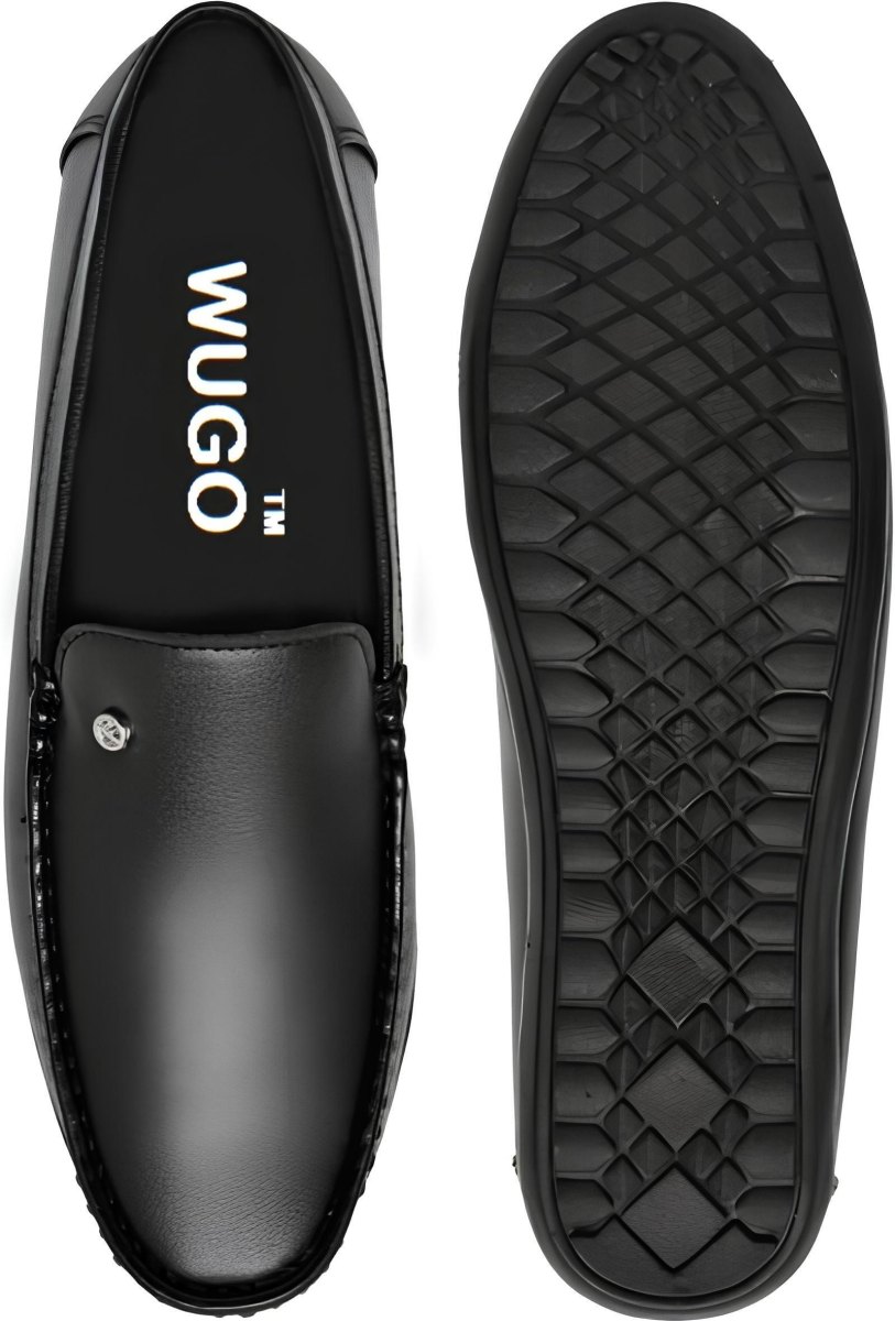 WUGO Men's Black Casual Loafers, LOAFFER GOLA BLK