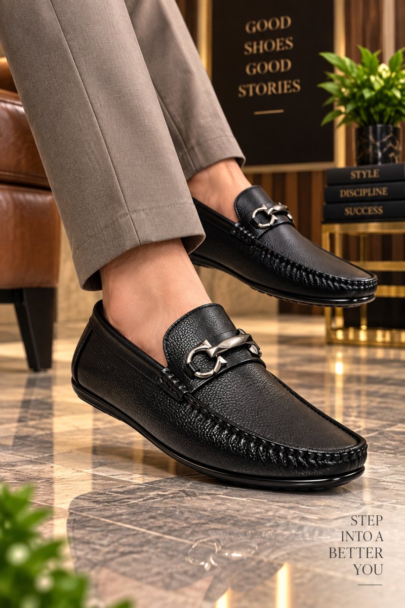 WUGO Men's Black Casual Loafers, LOAFFER MILD-BLK