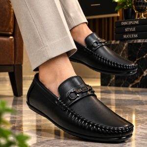 WUGO Men’s Black Casual Loafers, LOAFFER-WATCHBLK