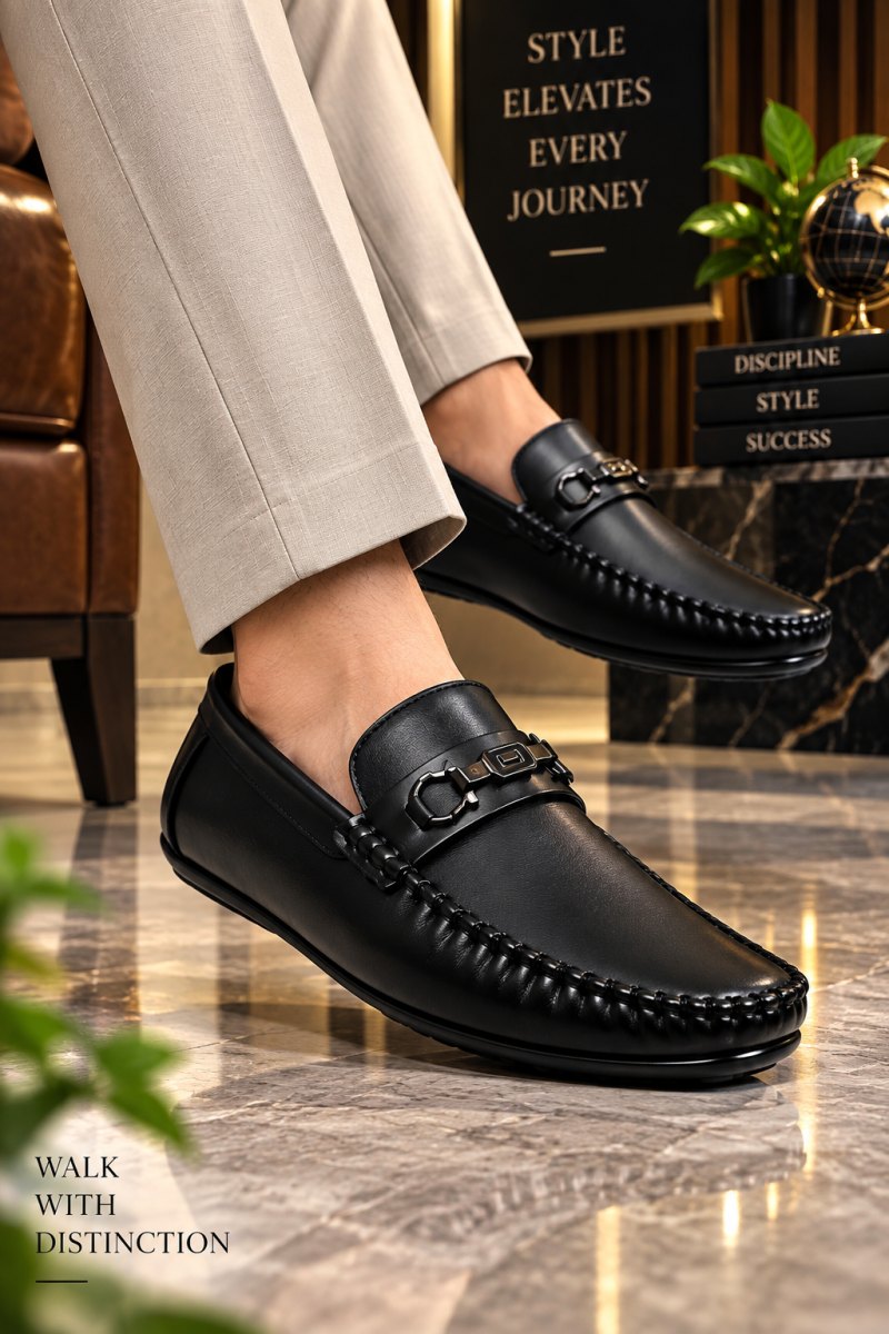WUGO Men's Black Casual Loafers, LOAFFER-WATCHBLK